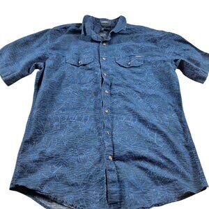 Eddie Bauer Shirt Mens Large Tall Blue Floral Button Up Camp Outdoors